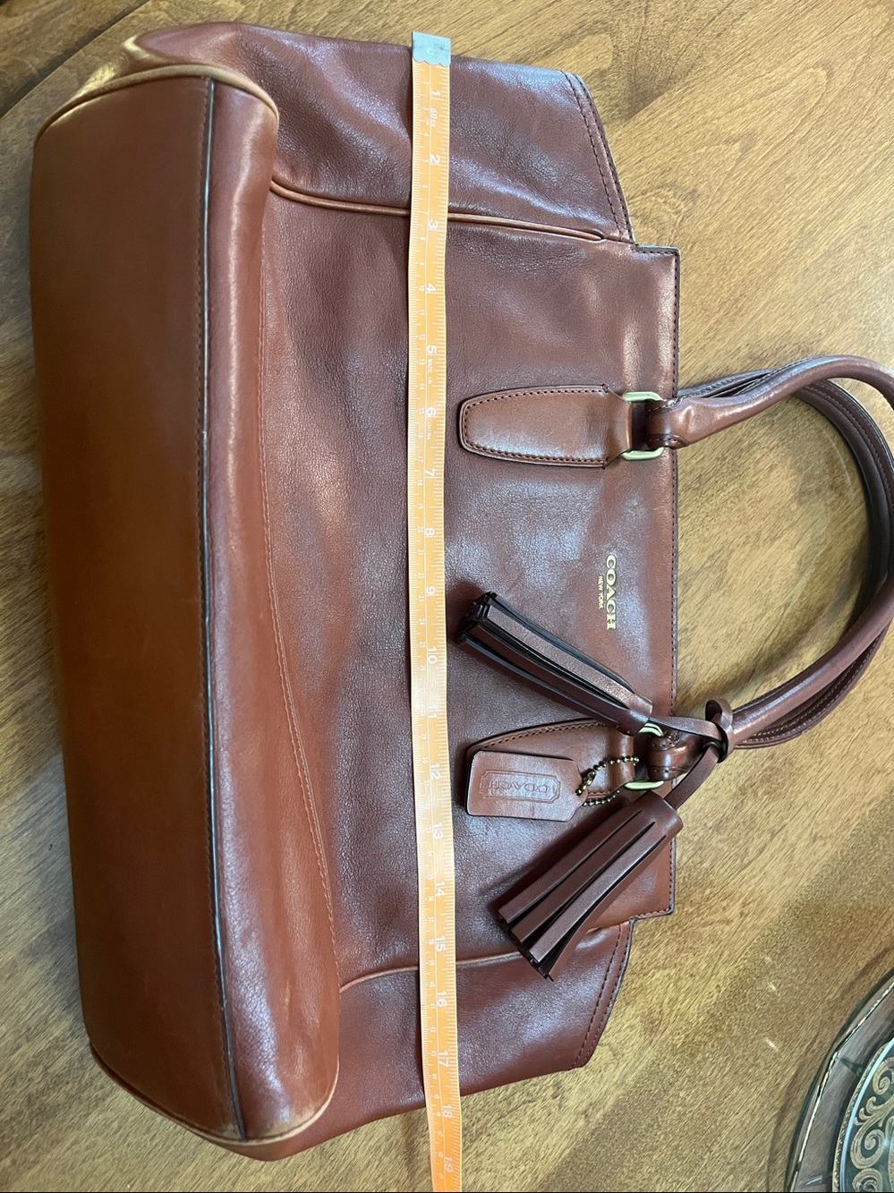COACH Brown Leather Tote with Tassel Charm - Picture 5 of 8